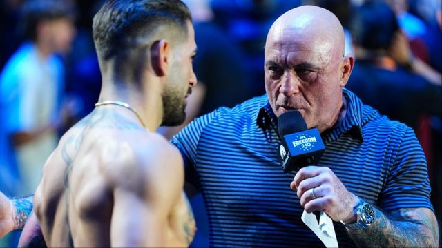 Joe Rogan interviews Ilia Topuria at the UFC Freedom 250 ceremonial weigh-in